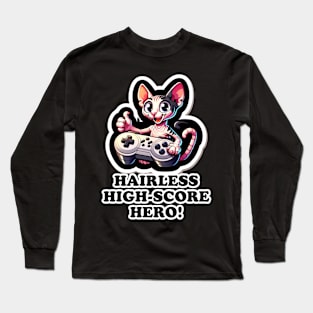 Gaming Whiskers: The Sphynx's Victory Long Sleeve T-Shirt